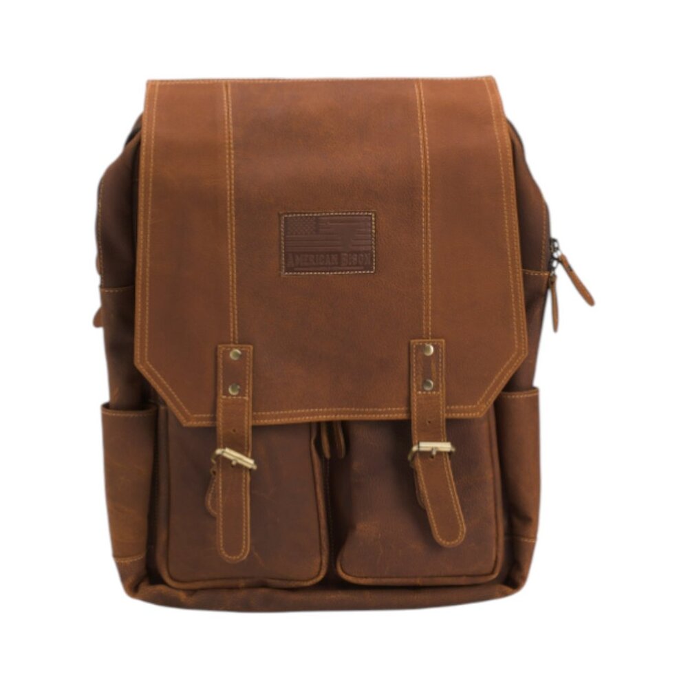 AMERICAN BISON Leather Flap Over Backpack